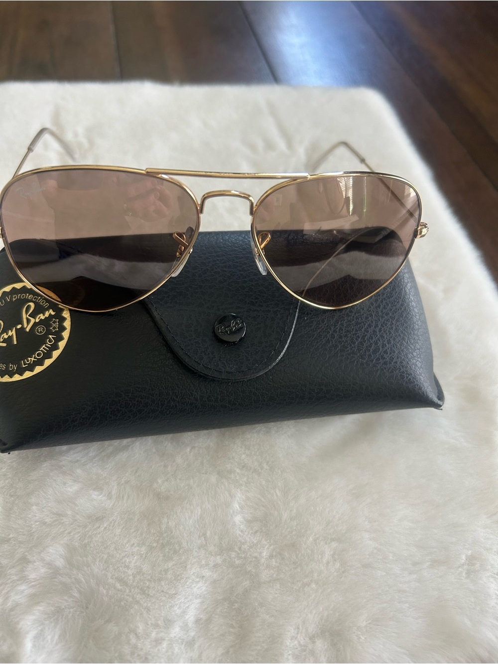 Ray-Ban Unisex Gold Aviator Pilot Sunglasses with Brown/pink Gradient - Picture 5 of 8